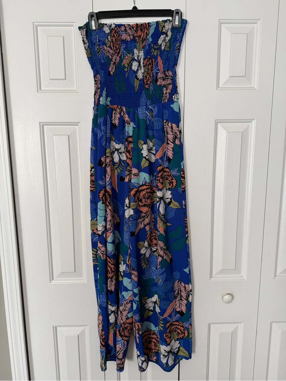 Mlle Gabrielle Blue Floral Strapless Jumpsuit